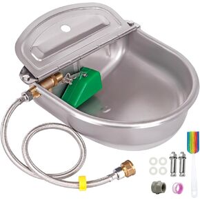 PAMUNULA 1 Gal Extra Large Automatic Horse Waterer Stainless Steel Dog Water Bowl Dispenser with Brass Float Valve Auto Fill Livestock Water Trough for Dogs Chicken Farm Animal