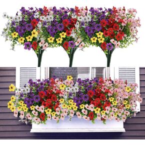 12 Bundles Artificial Fake Flowers Outdoors, Realistic UV Resistant Faux Plants with Silk Flowers for Outside Planters Window Box Front Porch Summer Decoration-Fuchsia