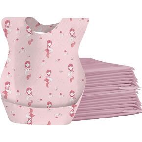 Cosermart Disposable Bibs for Baby, 50pcs Disposable Travel Bibs with Crumb Cather for Kids Self Feeding Individual Wrapped