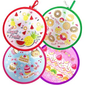 MXY Foldable Fan Round Japanese Style Summer Handheld Folding Fans Festival Wedding Party Decor Home Personal Decoration 4 Units Different Beautiful Patterns