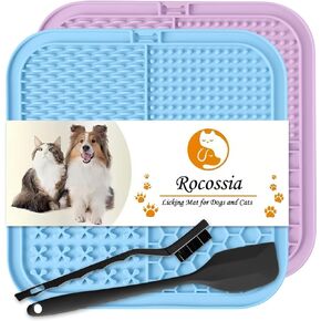 Rocossia Licking Mat for Dogs and Cats 2 Pack with Suction Cups, Dog Peanut Butter Lick Pads for Boredom Reducer, Slow Feeder Dog Cat Bowls for Bathing, Grooming and Training (Blue&Pink) in Kuwait