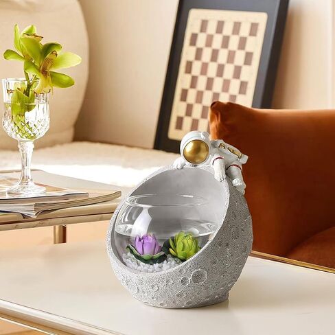 Astronaut Planter Terrarium and Storage Ornament 2-in-1, Resin Spaceman Glass Hydroponics Flower Vases, Nordic Modern Succulent Flower Pot Creative Decor for Home Office Table in Kuwait