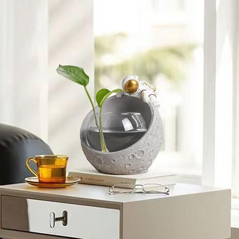 Astronaut Planter Terrarium and Storage Ornament 2-in-1, Resin Spaceman Glass Hydroponics Flower Vases, Nordic Modern Succulent Flower Pot Creative Decor for Home Office Table in Kuwait