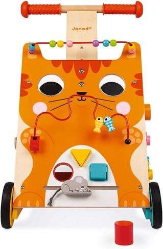 Janod Wooden Activity Baby Walker Cat - 21.1" Tall - Ages 12 Months+ - J08005 in Saudi Arabia