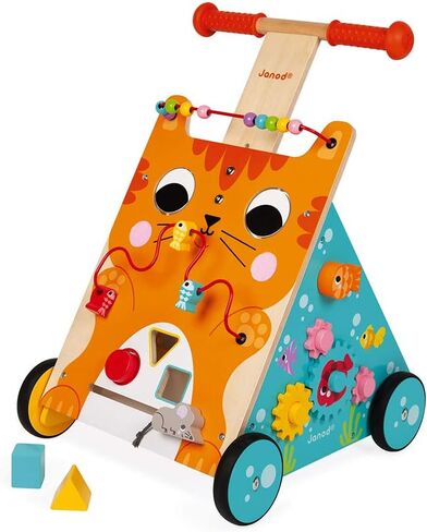 Janod Wooden Activity Baby Walker Cat - 21.1" Tall - Ages 12 Months+ - J08005 in Saudi Arabia