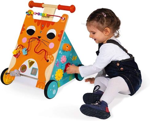 Janod Wooden Activity Baby Walker Cat - 21.1" Tall - Ages 12 Months+ - J08005 in Saudi Arabia