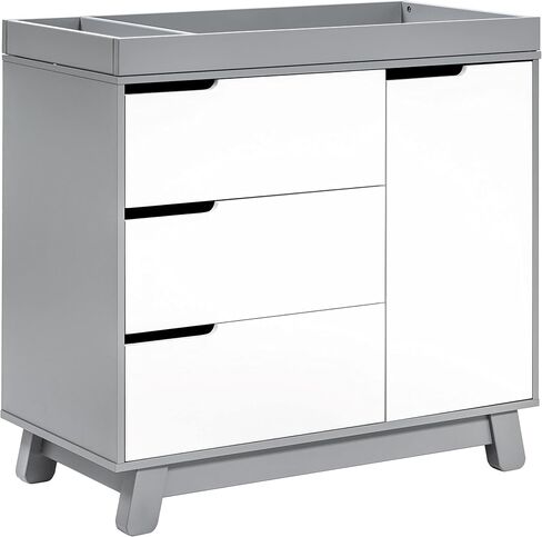 Babyletto Hudson 3-Drawer Changer Dresser with Removable Changing Tray in Washed Natural and White, Greenguard Gold Certified in Saudi Arabia