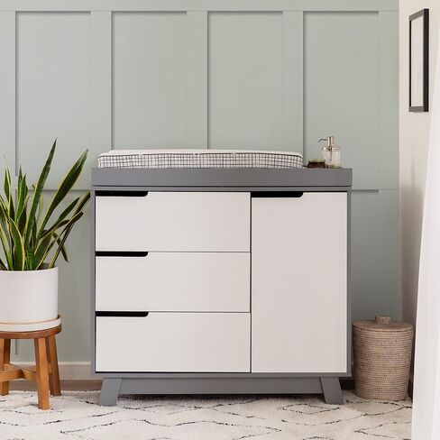 Babyletto Hudson 3-Drawer Changer Dresser with Removable Changing Tray in Washed Natural and White, Greenguard Gold Certified in Saudi Arabia