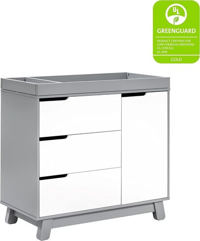 Babyletto Hudson 3-Drawer Changer Dresser with Removable Changing Tray in Washed Natural and White, Greenguard Gold Certified in Saudi Arabia