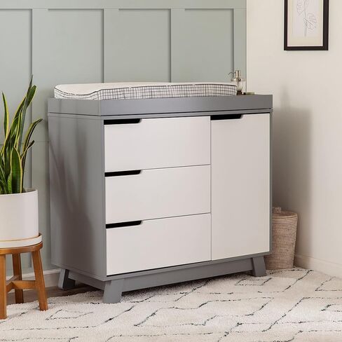 Babyletto Hudson 3-Drawer Changer Dresser with Removable Changing Tray in Washed Natural and White, Greenguard Gold Certified in Saudi Arabia