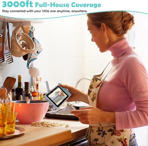 جهاز مراقبة الأطفال BLAZEVIDEO 1080p FHD مع شاشة 5 بوصات، نطاق 3000 قدم، صوت ثنائي الاتجاه، رؤية ليلية، تهويدات، بطارية 5000 مللي أمبير في الساعة وتكبير/تصغير قابل للإمالة in Kuwait