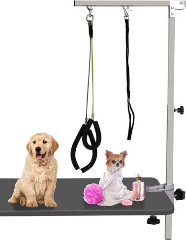 Foldable Pet Grooming Arm with Clamp, 39.4" Height Adjustable Dog/Cat Grooming Loop Noose & Two No Sit Haunch Holder for Medium & Small Pets, Portable Pet Grooming Tool (Silver), Not Include Table in Kuwait