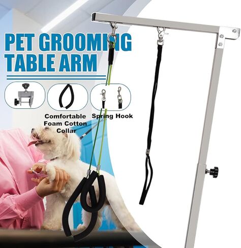 Foldable Pet Grooming Arm with Clamp, 39.4" Height Adjustable Dog/Cat Grooming Loop Noose & Two No Sit Haunch Holder for Medium & Small Pets, Portable Pet Grooming Tool (Silver), Not Include Table in Kuwait