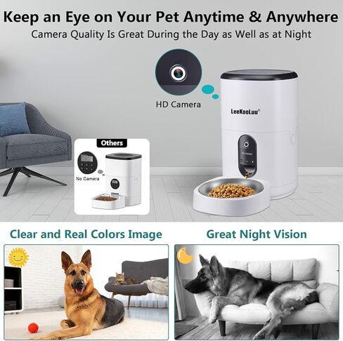 Automatic Dog Feeder HD 1080P Camera Cat Feeders 6L WiFi Smart Pet Feeder with APP Control Timer Settings Dispense Food Two Way Audio Recording Motion Detection Alerts in Kuwait
