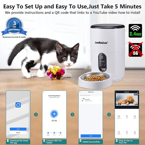 Automatic Dog Feeder HD 1080P Camera Cat Feeders 6L WiFi Smart Pet Feeder with APP Control Timer Settings Dispense Food Two Way Audio Recording Motion Detection Alerts in Kuwait
