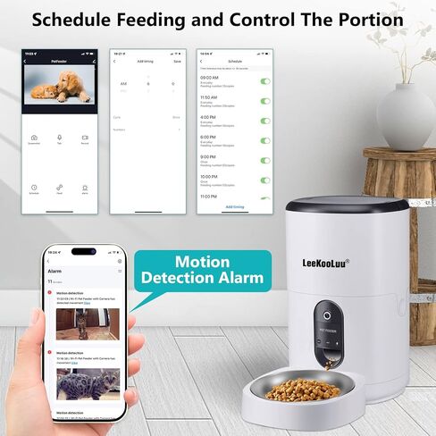Automatic Dog Feeder HD 1080P Camera Cat Feeders 6L WiFi Smart Pet Feeder with APP Control Timer Settings Dispense Food Two Way Audio Recording Motion Detection Alerts in Kuwait