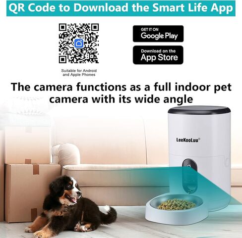 Automatic Dog Feeder HD 1080P Camera Cat Feeders 6L WiFi Smart Pet Feeder with APP Control Timer Settings Dispense Food Two Way Audio Recording Motion Detection Alerts in Kuwait