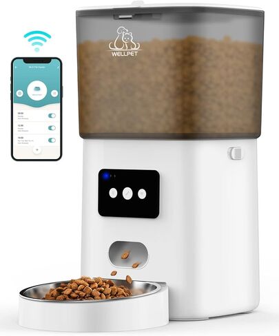 وحدة تغذية أوتوماتيكية للقطط، موزع طعام جاف بقدرة 6 لتر مزود بتقنية WiFi مع التحكم في التطبيق، وعاء من الفولاذ المقاوم للصدأ 304، موزع طعام للكلاب يصل إلى 20 حصة، 15 وجبة في اليوم، إنذار انخفاض الطعام ومسجل صوت 10 ثوانٍ للحيوانات الأليفة in Kuwait