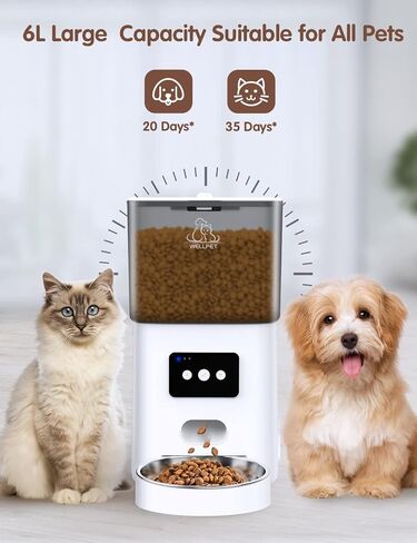 وحدة تغذية أوتوماتيكية للقطط، موزع طعام جاف بقدرة 6 لتر مزود بتقنية WiFi مع التحكم في التطبيق، وعاء من الفولاذ المقاوم للصدأ 304، موزع طعام للكلاب يصل إلى 20 حصة، 15 وجبة في اليوم، إنذار انخفاض الطعام ومسجل صوت 10 ثوانٍ للحيوانات الأليفة in Kuwait