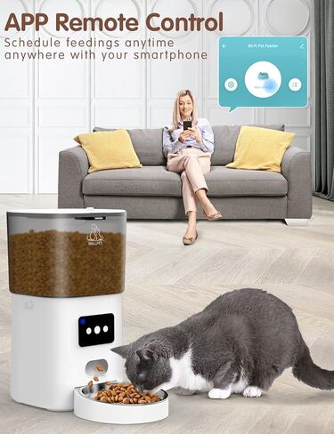 وحدة تغذية أوتوماتيكية للقطط، موزع طعام جاف بقدرة 6 لتر مزود بتقنية WiFi مع التحكم في التطبيق، وعاء من الفولاذ المقاوم للصدأ 304، موزع طعام للكلاب يصل إلى 20 حصة، 15 وجبة في اليوم، إنذار انخفاض الطعام ومسجل صوت 10 ثوانٍ للحيوانات الأليفة in Kuwait