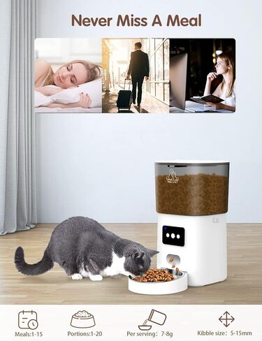 وحدة تغذية أوتوماتيكية للقطط، موزع طعام جاف بقدرة 6 لتر مزود بتقنية WiFi مع التحكم في التطبيق، وعاء من الفولاذ المقاوم للصدأ 304، موزع طعام للكلاب يصل إلى 20 حصة، 15 وجبة في اليوم، إنذار انخفاض الطعام ومسجل صوت 10 ثوانٍ للحيوانات الأليفة in Kuwait