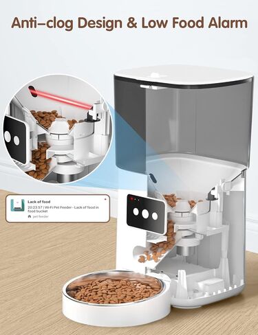 وحدة تغذية أوتوماتيكية للقطط، موزع طعام جاف بقدرة 6 لتر مزود بتقنية WiFi مع التحكم في التطبيق، وعاء من الفولاذ المقاوم للصدأ 304، موزع طعام للكلاب يصل إلى 20 حصة، 15 وجبة في اليوم، إنذار انخفاض الطعام ومسجل صوت 10 ثوانٍ للحيوانات الأليفة in Kuwait