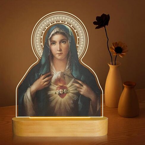 Anywin الهدايا الكاثوليكية للنساء، القلب المقدس ليسوع صورة الهدايا الدينية مع الضوء الأصفر الدافئ لديكور المنزل، الإلهام المسيحي هدايا عيد ميلاد مباركة للأم والجدة والرجال سيدة in Kuwait