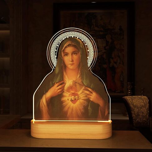 Anywin الهدايا الكاثوليكية للنساء، القلب المقدس ليسوع صورة الهدايا الدينية مع الضوء الأصفر الدافئ لديكور المنزل، الإلهام المسيحي هدايا عيد ميلاد مباركة للأم والجدة والرجال سيدة in Kuwait