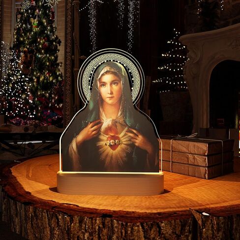 Anywin الهدايا الكاثوليكية للنساء، القلب المقدس ليسوع صورة الهدايا الدينية مع الضوء الأصفر الدافئ لديكور المنزل، الإلهام المسيحي هدايا عيد ميلاد مباركة للأم والجدة والرجال سيدة in Kuwait