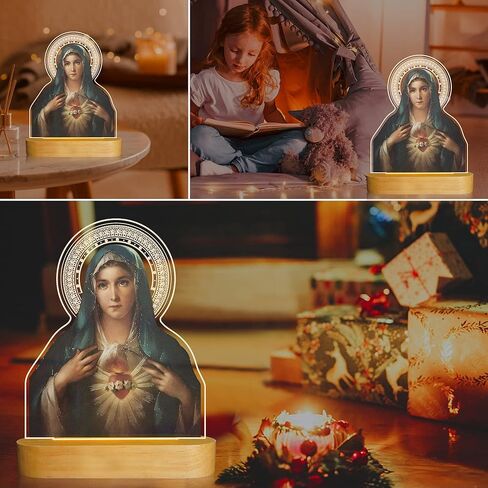 Anywin الهدايا الكاثوليكية للنساء، القلب المقدس ليسوع صورة الهدايا الدينية مع الضوء الأصفر الدافئ لديكور المنزل، الإلهام المسيحي هدايا عيد ميلاد مباركة للأم والجدة والرجال سيدة in Kuwait