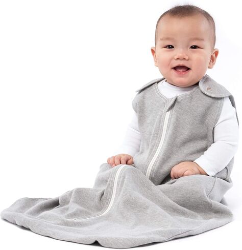 baby deedee Sleep Nest Basic - Cotton Baby Sleep Sack 0.6 TOG 18-36M Gray | Patented shoulder snaps and full-length zipper support easy dressing and quick diaper changes for warmer routines in Saudi Arabia