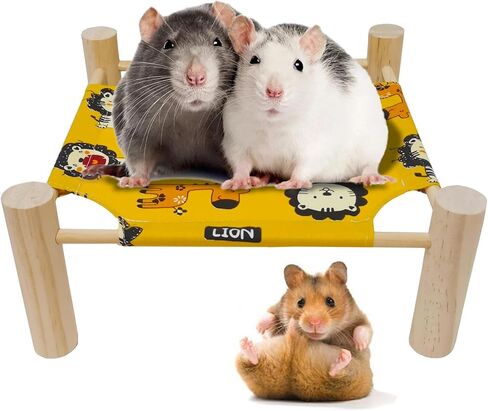 JSLZF Wooden Guinea Pig Bed Elevated Rat Hammock with Stand Cute Detachable Pet Hut Habitat for Guinea Pig Rat Hamster Dwarf Rabbit in Kuwait
