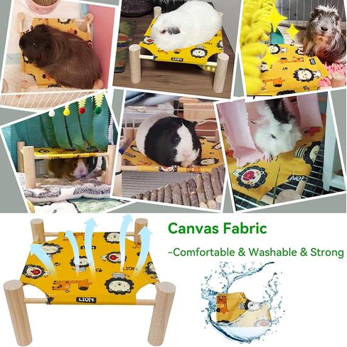 JSLZF Wooden Guinea Pig Bed Elevated Rat Hammock with Stand Cute Detachable Pet Hut Habitat for Guinea Pig Rat Hamster Dwarf Rabbit in Kuwait