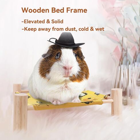 JSLZF Wooden Guinea Pig Bed Elevated Rat Hammock with Stand Cute Detachable Pet Hut Habitat for Guinea Pig Rat Hamster Dwarf Rabbit in Kuwait