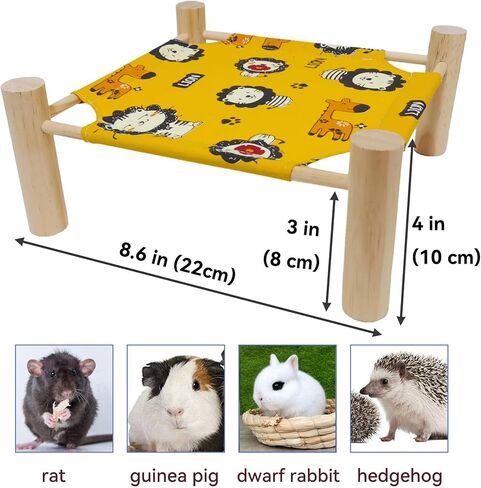 JSLZF Wooden Guinea Pig Bed Elevated Rat Hammock with Stand Cute Detachable Pet Hut Habitat for Guinea Pig Rat Hamster Dwarf Rabbit in Kuwait