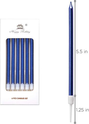 LUTER Metallic Birthday Candles in Holders Tall Birthday Cake Candles Long Thin Cupcake Candles for Birthday Wedding Party Decoration(24 Pieces) (Silver) in Kuwait