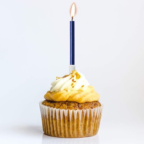 LUTER Metallic Birthday Candles in Holders Tall Birthday Cake Candles Long Thin Cupcake Candles for Birthday Wedding Party Decoration(24 Pieces) (Silver) in Kuwait