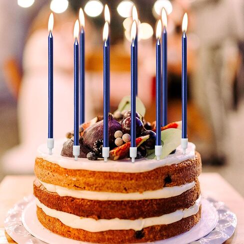 LUTER Metallic Birthday Candles in Holders Tall Birthday Cake Candles Long Thin Cupcake Candles for Birthday Wedding Party Decoration(24 Pieces) (Silver) in Kuwait