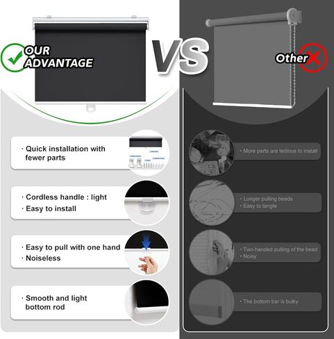 AOSKY ستائر تعتيم دوارة لاسلكية لتعتيم غرفة النوافذ، ظلال ملفوفة مع نظام زنبركي، ستائر نوافذ للحماية من الأشعة فوق البنفسجية للمنزل والمكتب (23 بوصة عرض × 72 بوصة ارتفاع، أبيض) in Kuwait