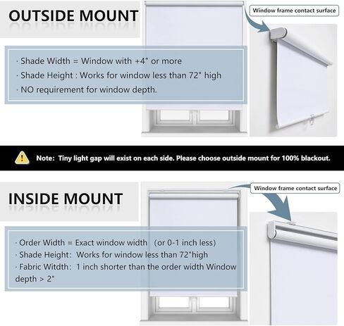 AOSKY ستائر تعتيم دوارة لاسلكية لتعتيم غرفة النوافذ، ظلال ملفوفة مع نظام زنبركي، ستائر نوافذ للحماية من الأشعة فوق البنفسجية للمنزل والمكتب (23 بوصة عرض × 72 بوصة ارتفاع، أبيض) in Kuwait