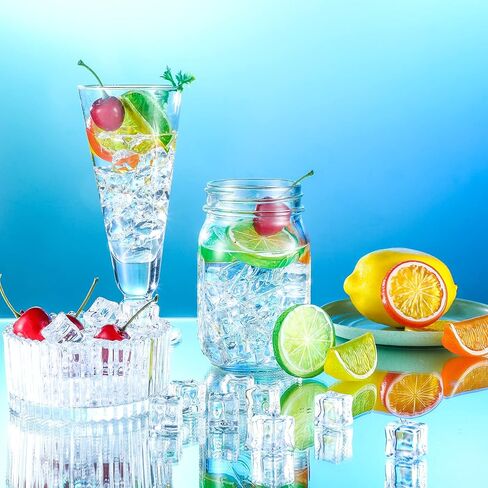 90 Pieces Fake Fruits Ice Cube Set, Including 30 Simulation Lemon Slice Lemon Lime Slice 50 Clear Acrylic Ice Cube 10 Artificial Cherry Fruit Model for Home Decor Wedding Vase Filler Photo Prop in Saudi Arabia