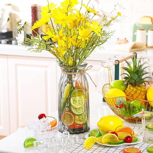 90 Pieces Fake Fruits Ice Cube Set, Including 30 Simulation Lemon Slice Lemon Lime Slice 50 Clear Acrylic Ice Cube 10 Artificial Cherry Fruit Model for Home Decor Wedding Vase Filler Photo Prop in Saudi Arabia