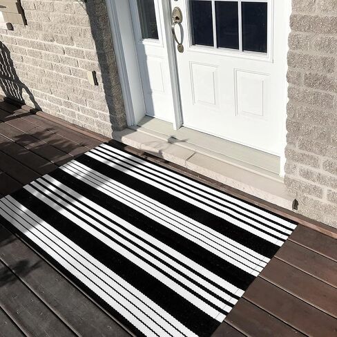 OJIA Front Door Mat 24"x51", Machine Washable Porch Rug Outdoor Door Mat Striped Entryway Rugs Indoor Outdoor Rugs Cotton Hand-Woven Entry Rug for Kitchen/Bathroom/Farmhouse/Home Entrance in Saudi Arabia