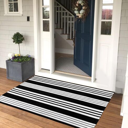 OJIA Front Door Mat 24"x51", Machine Washable Porch Rug Outdoor Door Mat Striped Entryway Rugs Indoor Outdoor Rugs Cotton Hand-Woven Entry Rug for Kitchen/Bathroom/Farmhouse/Home Entrance in Saudi Arabia