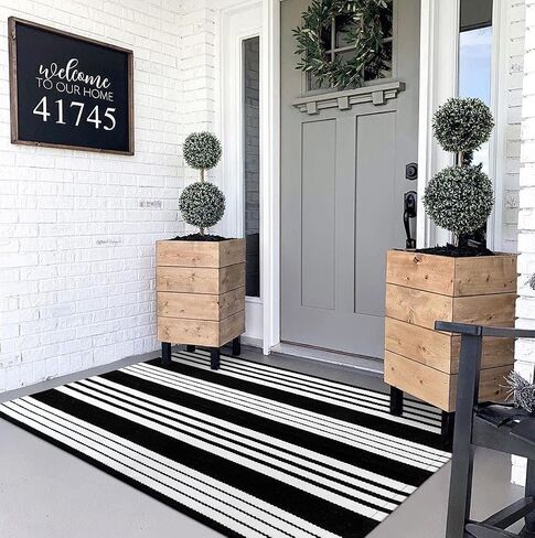 OJIA Front Door Mat 24"x51", Machine Washable Porch Rug Outdoor Door Mat Striped Entryway Rugs Indoor Outdoor Rugs Cotton Hand-Woven Entry Rug for Kitchen/Bathroom/Farmhouse/Home Entrance in Saudi Arabia