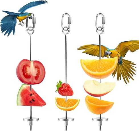 فانسونتا 3 قطع من حامل طعام قفص الطيور من الستانلس ستيل، سيخ علف الطيور والببغاء المعلق، ملحقات قفص الطيور للببغاوات والببغاء الصغيرة والكونيور والبادجي والعصافير in Kuwait