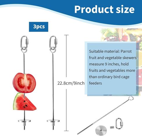 فانسونتا 3 قطع من حامل طعام قفص الطيور من الستانلس ستيل، سيخ علف الطيور والببغاء المعلق، ملحقات قفص الطيور للببغاوات والببغاء الصغيرة والكونيور والبادجي والعصافير in Kuwait