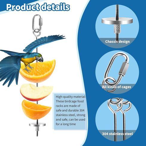 فانسونتا 3 قطع من حامل طعام قفص الطيور من الستانلس ستيل، سيخ علف الطيور والببغاء المعلق، ملحقات قفص الطيور للببغاوات والببغاء الصغيرة والكونيور والبادجي والعصافير in Kuwait