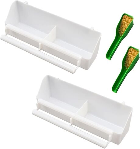 Lucky Interests 2pcs Bird Feeder, Pet Bird Food Double Plastic Seed Water Feeder Dispenser Standing Frame Plastic Food Feeder Cup for Parrots Cockatiel Pigeon Sparrow Bird Cage Bowl with 2 Bird Spoons in Kuwait