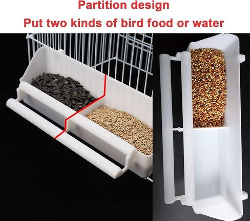 Lucky Interests 2pcs Bird Feeder, Pet Bird Food Double Plastic Seed Water Feeder Dispenser Standing Frame Plastic Food Feeder Cup for Parrots Cockatiel Pigeon Sparrow Bird Cage Bowl with 2 Bird Spoons in Kuwait